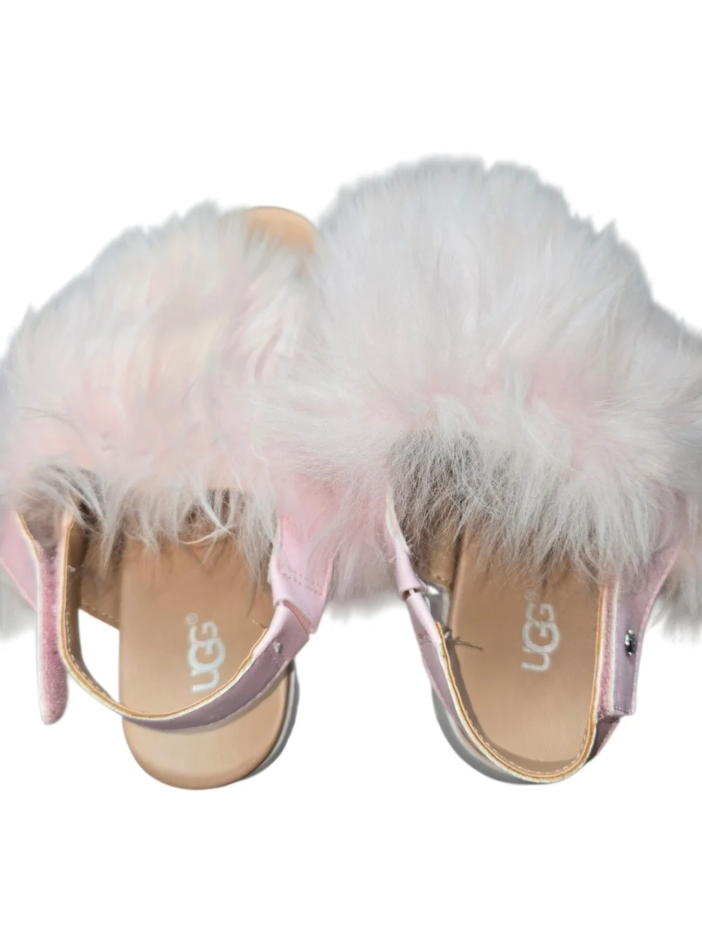 UGG Holly Fluffy Sandals Kids Seashell Pink Sheepskin Velcro Strap NWOT Girls 4